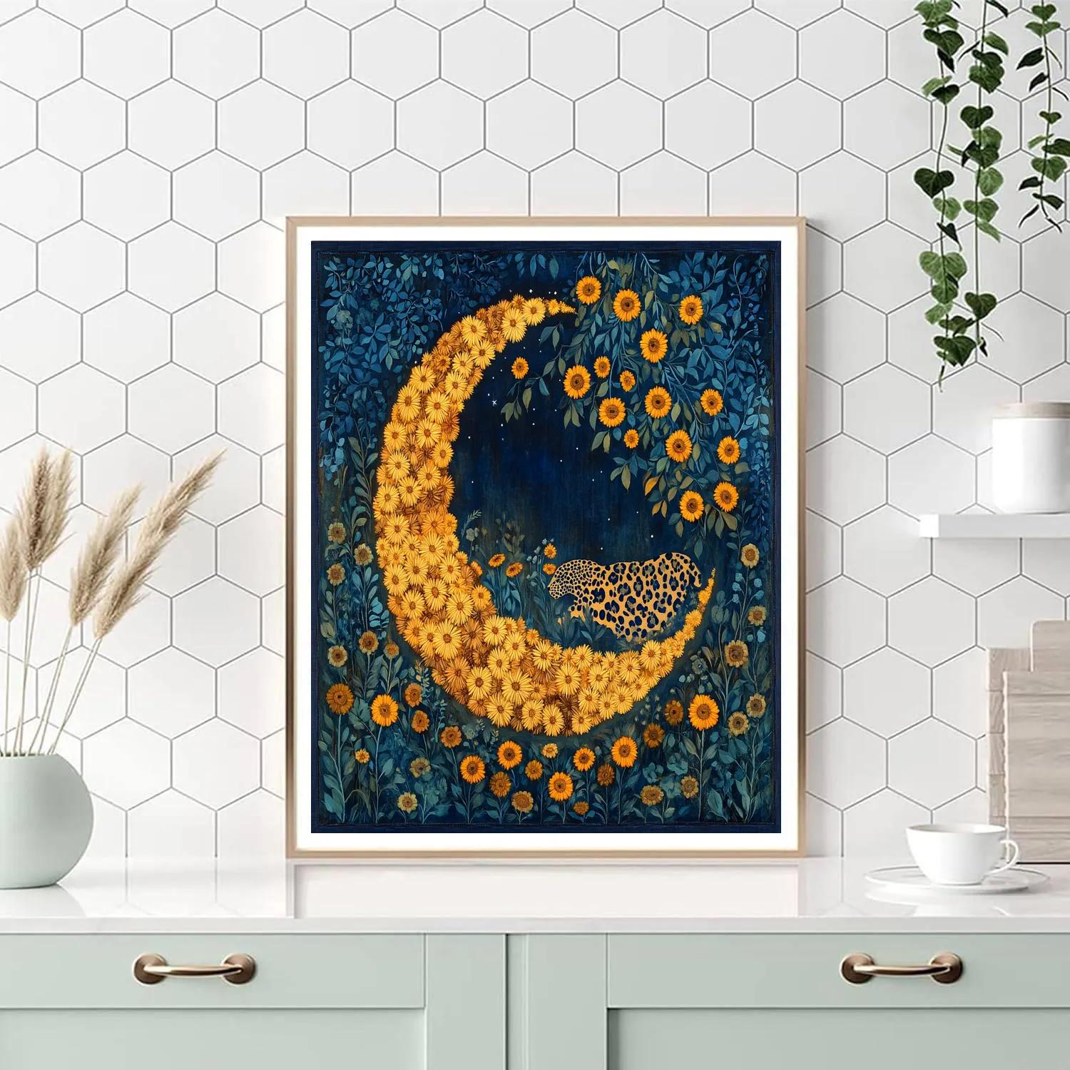 Frida Kahlo Inspired Moonlit Jaguar Bloom paint by color