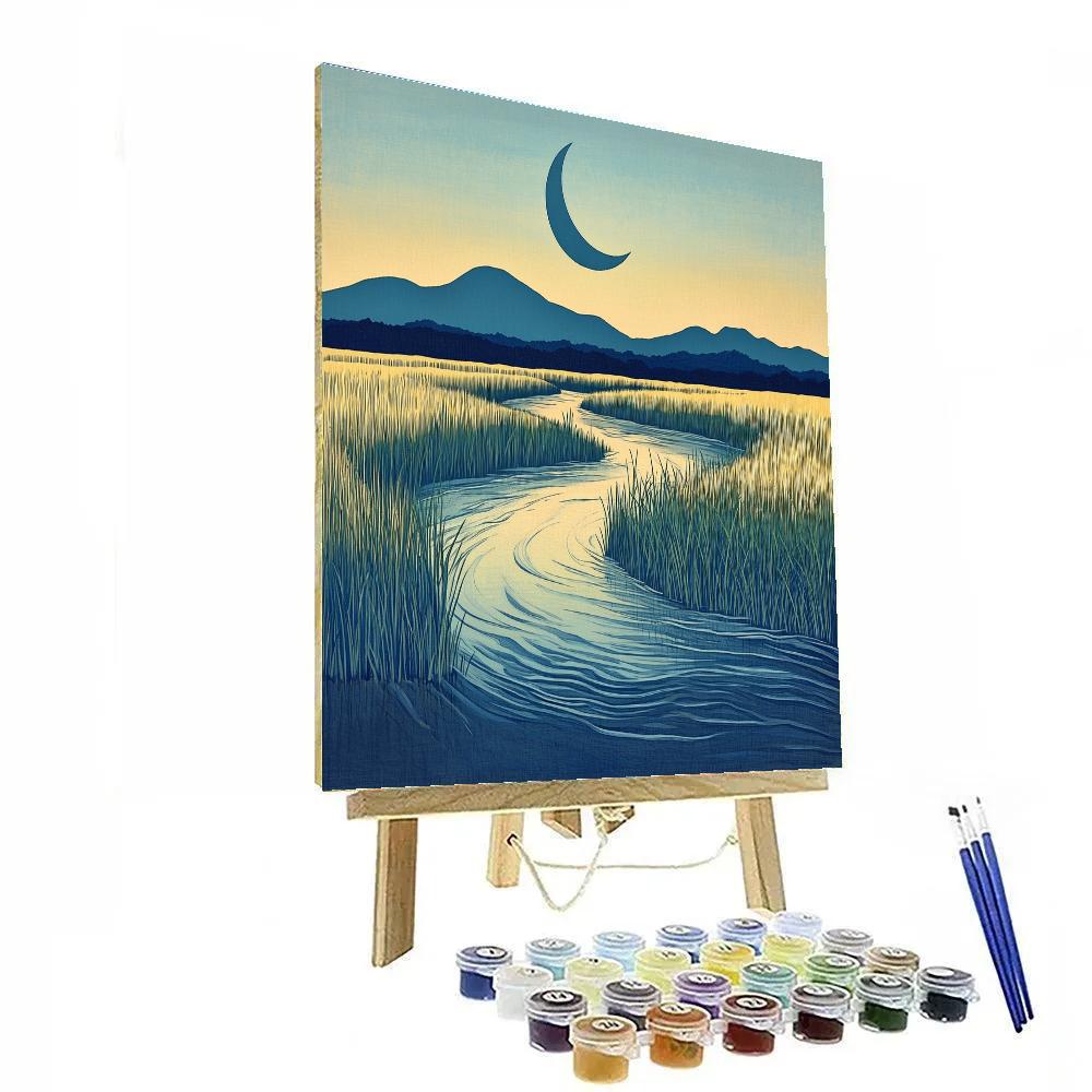 Hiroshige Inspired Moonlit Delta paint by number
