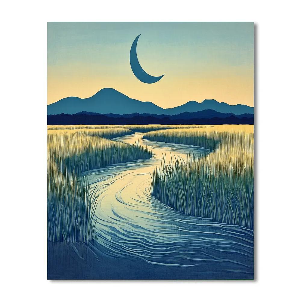 Hiroshige Inspired Moonlit Delta paint by number