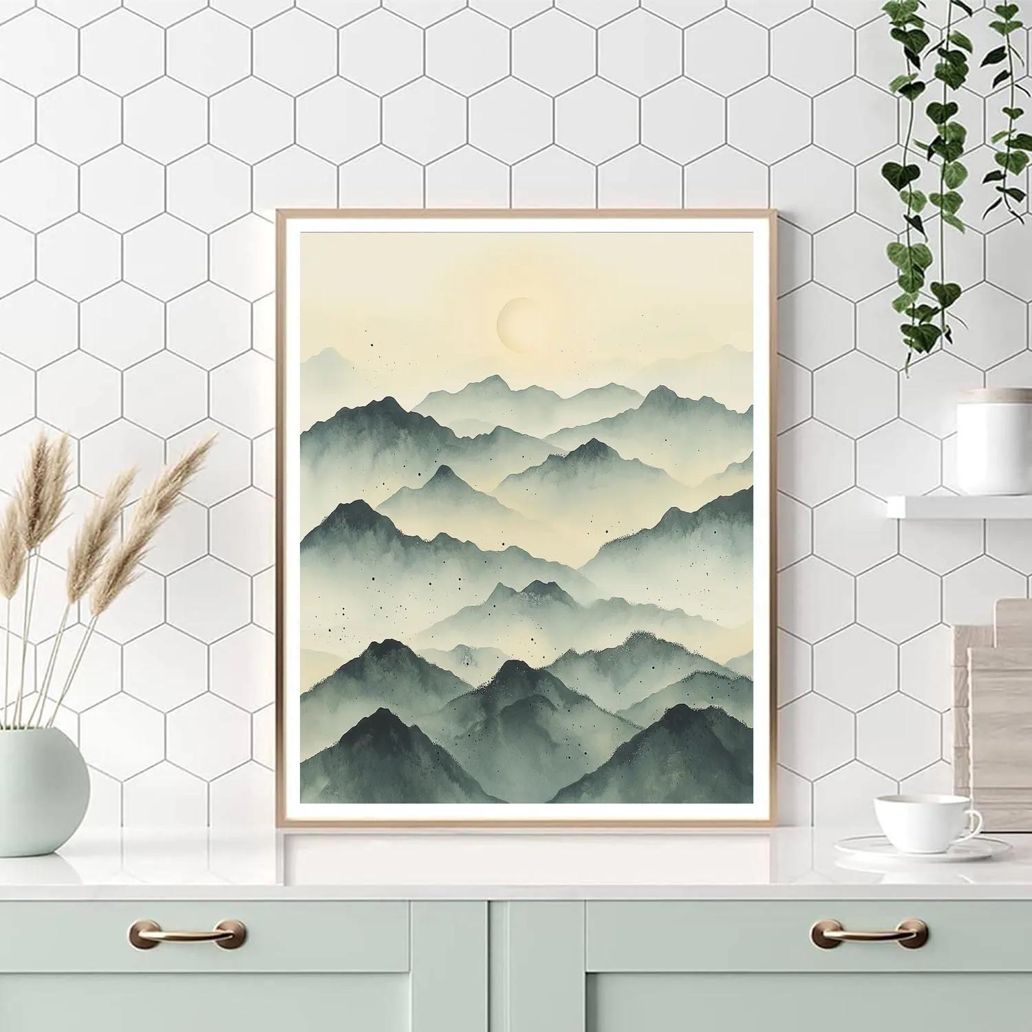 Zhao Mengfu Inspired Misty Mountain Moon Painting by numbers kit