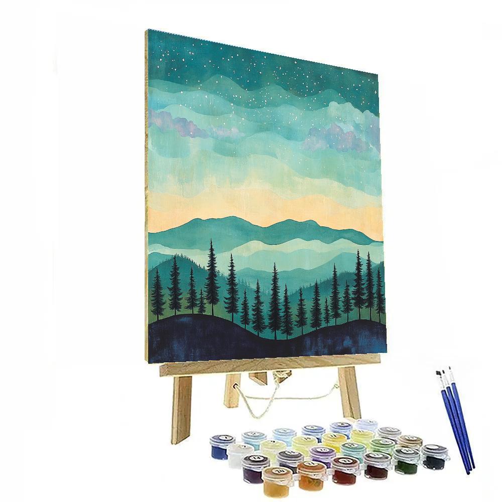 Hiroshige Inspired Nebula Pines paint by numbers
