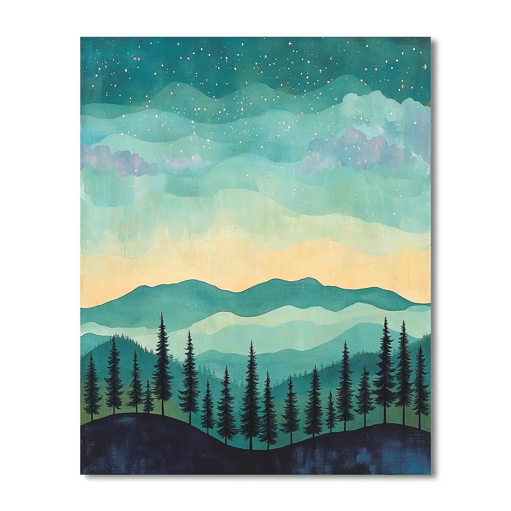 Hiroshige Inspired Nebula Pines paint by numbers