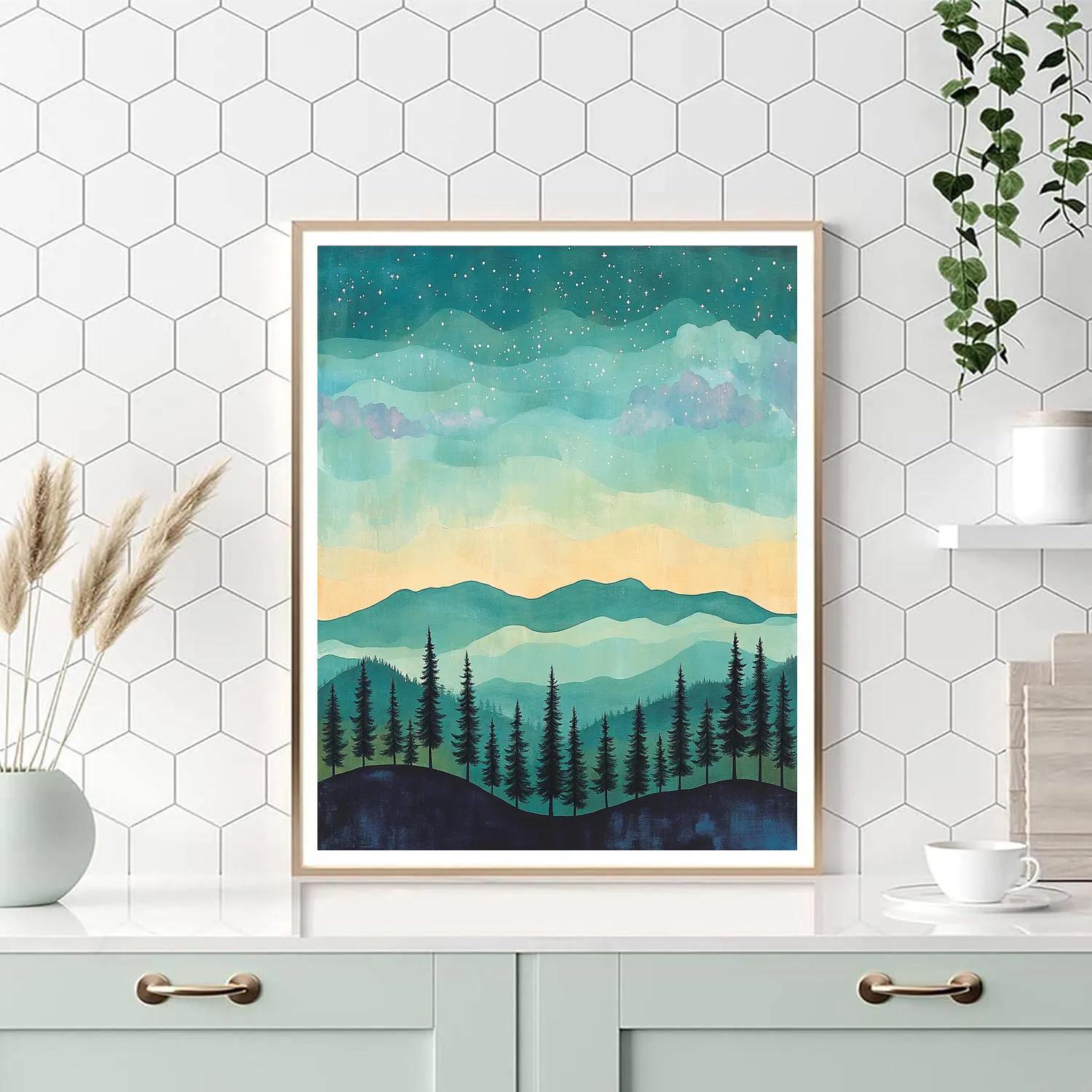 Hiroshige Inspired Nebula Pines paint by numbers