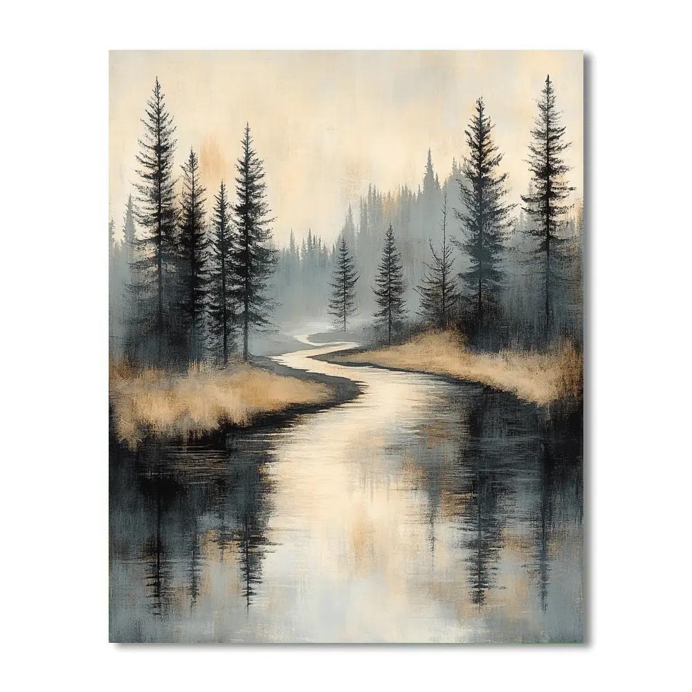 Zhao Mengfu Inspired Ancient Pine River Numbered painting kits