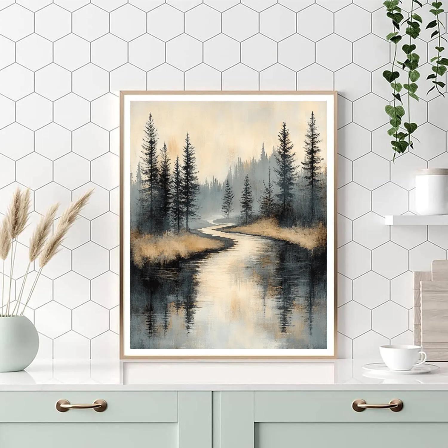 Zhao Mengfu Inspired Ancient Pine River Numbered painting kits