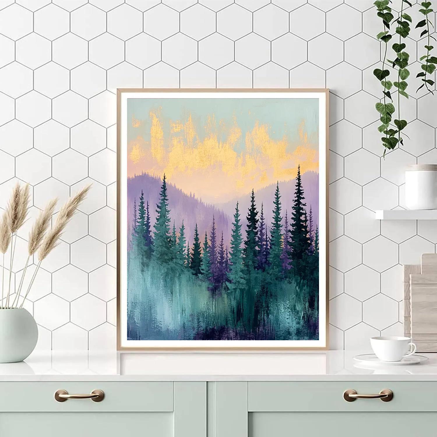 Paul Cezanne Inspired Dawn Over Pines paint by color