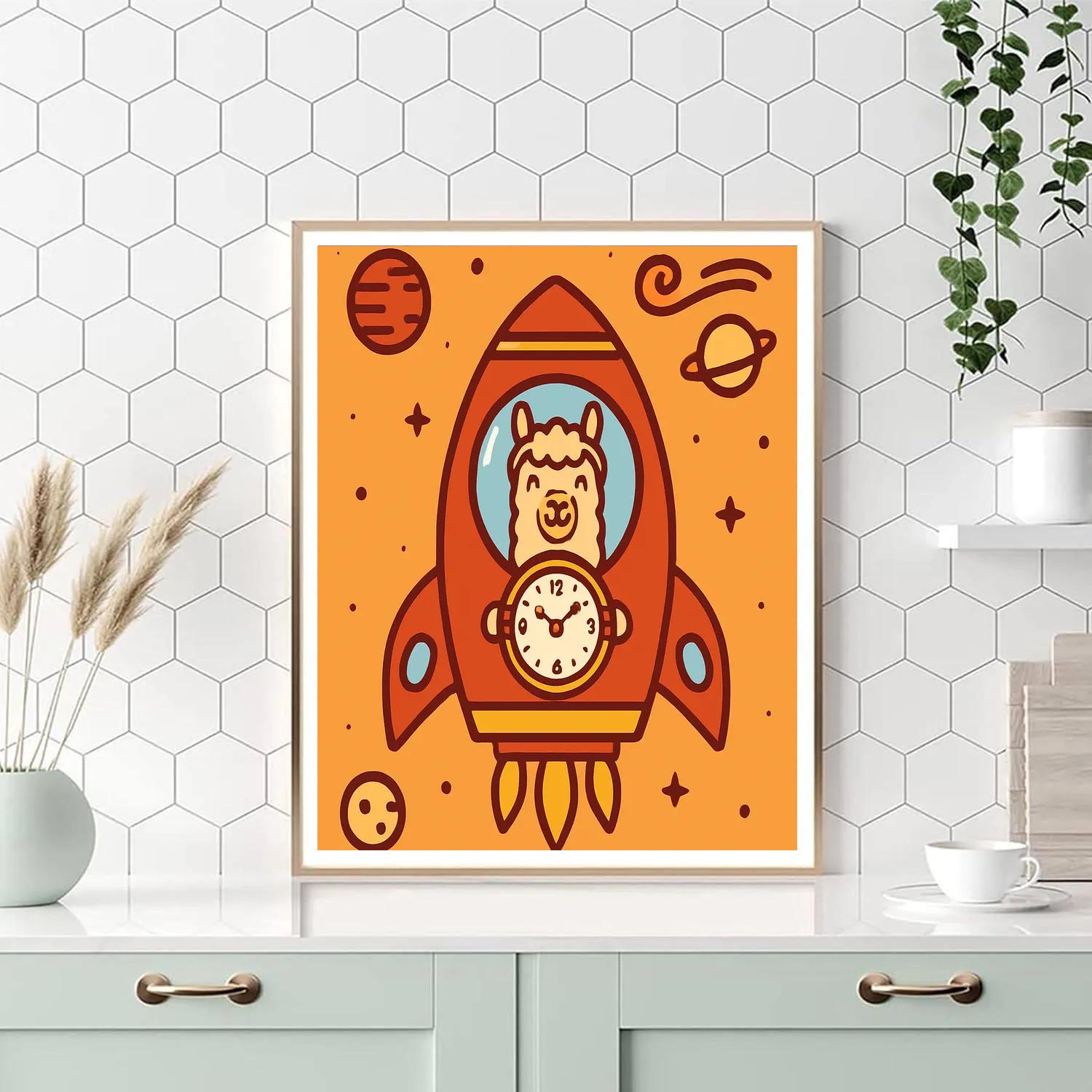 Time-Twirl Rocket Llama Number painting