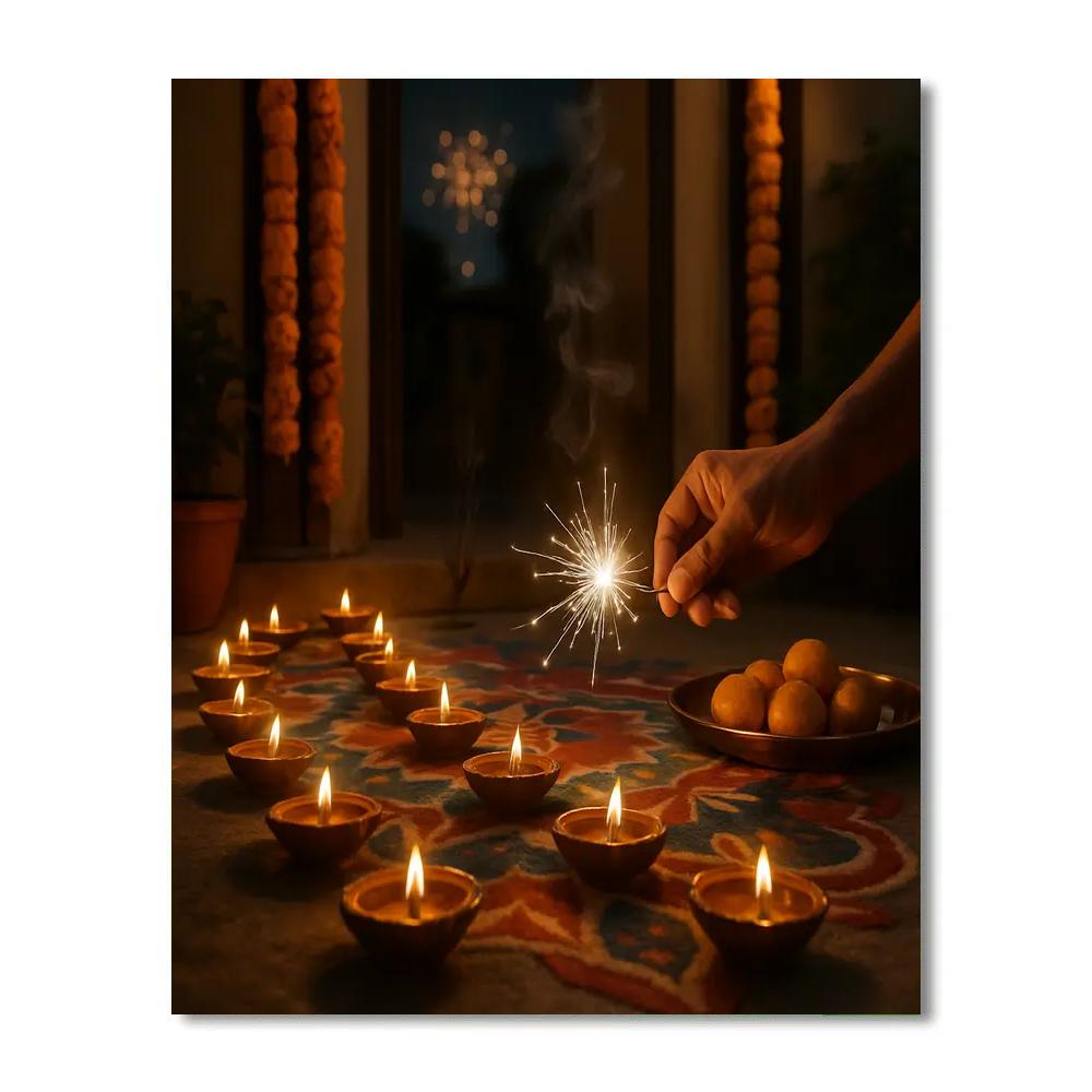 Diwali Diyas At Threshold DIY paint by numbers
