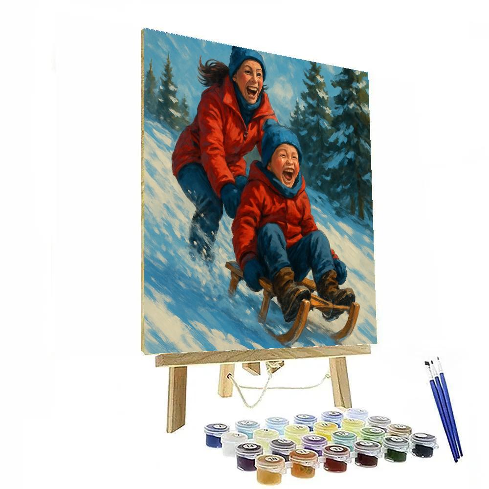 Snowy Sled Hill Cheer painting number kit