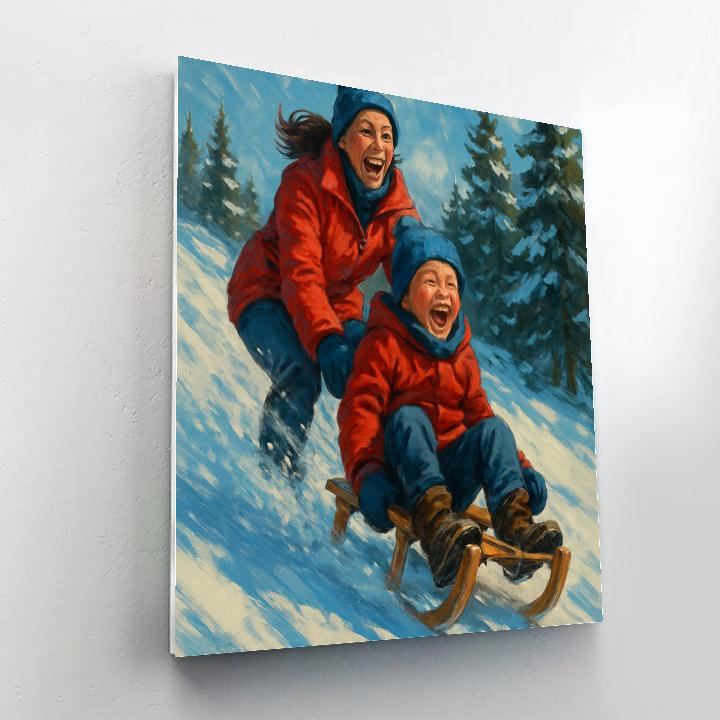 Snowy Sled Hill Cheer painting number kit
