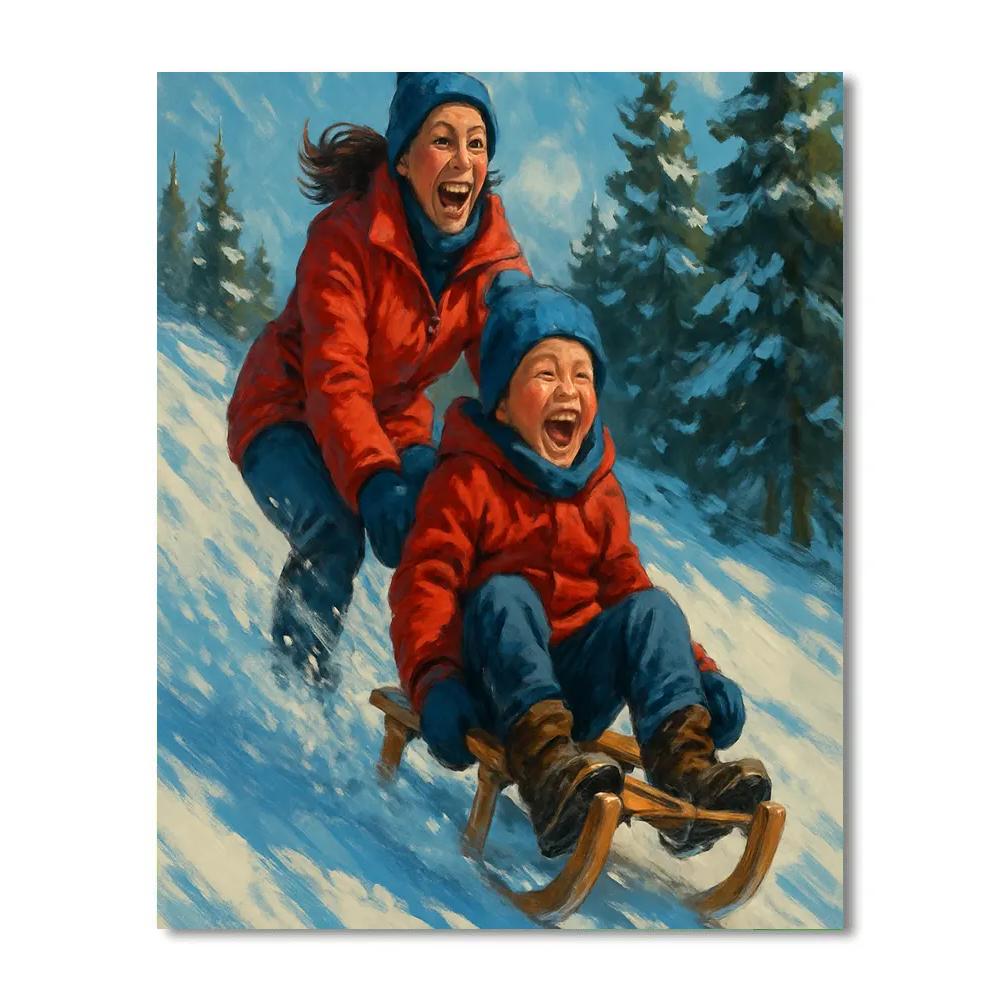 Snowy Sled Hill Cheer painting number kit