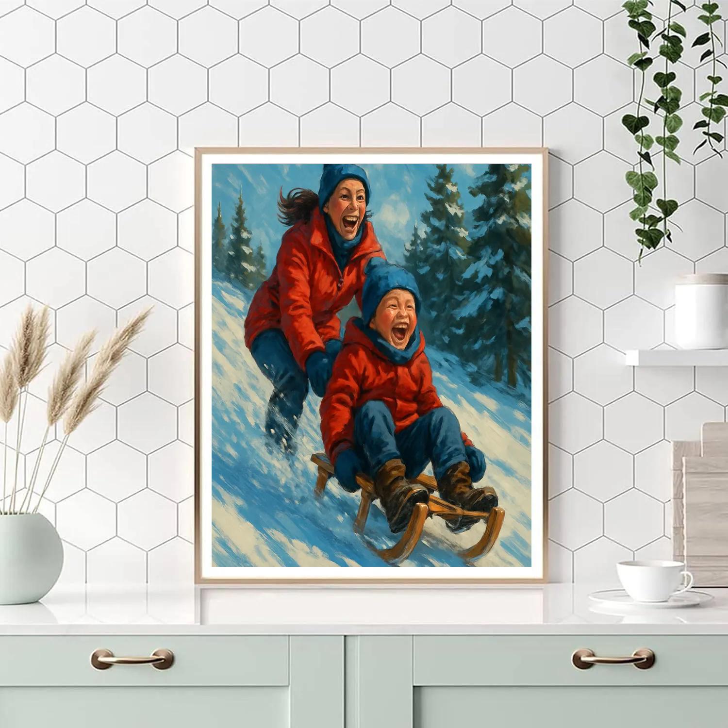 Snowy Sled Hill Cheer painting number kit