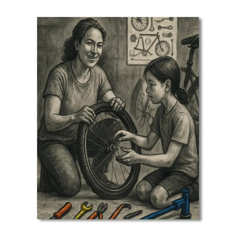 Bike Repair Garage Lesson Painting by numbers kit