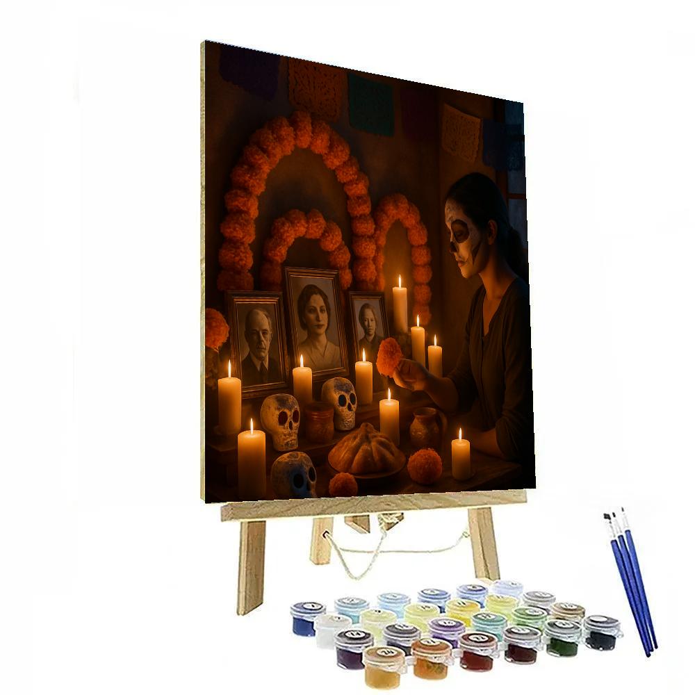 Día De Muertos Altar With Marigolds And Candles DIY paint by numbers