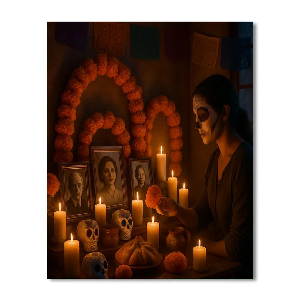 Día De Muertos Altar With Marigolds And Candles DIY paint by numbers