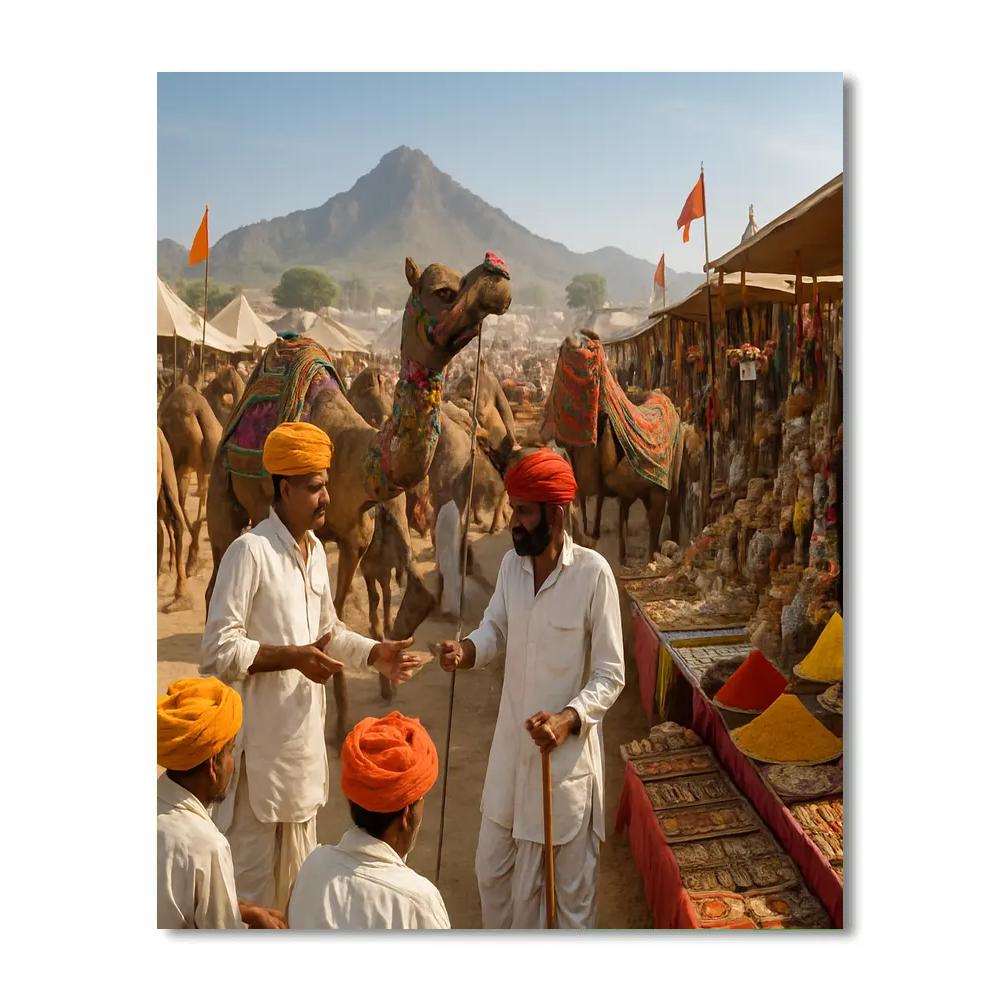 Pushkar Camel Fair In Rajasthan Market Paint by numbers kits