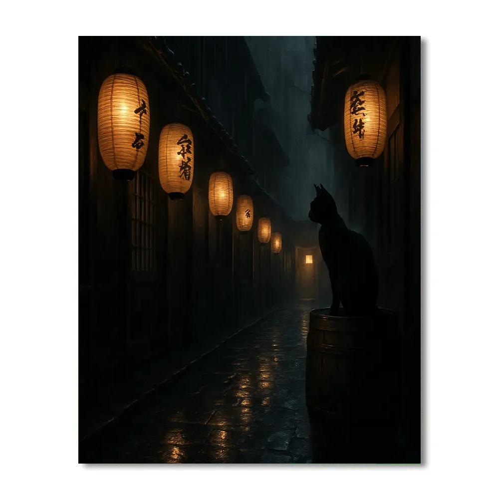 Black Cat Lantern Alley paint by number