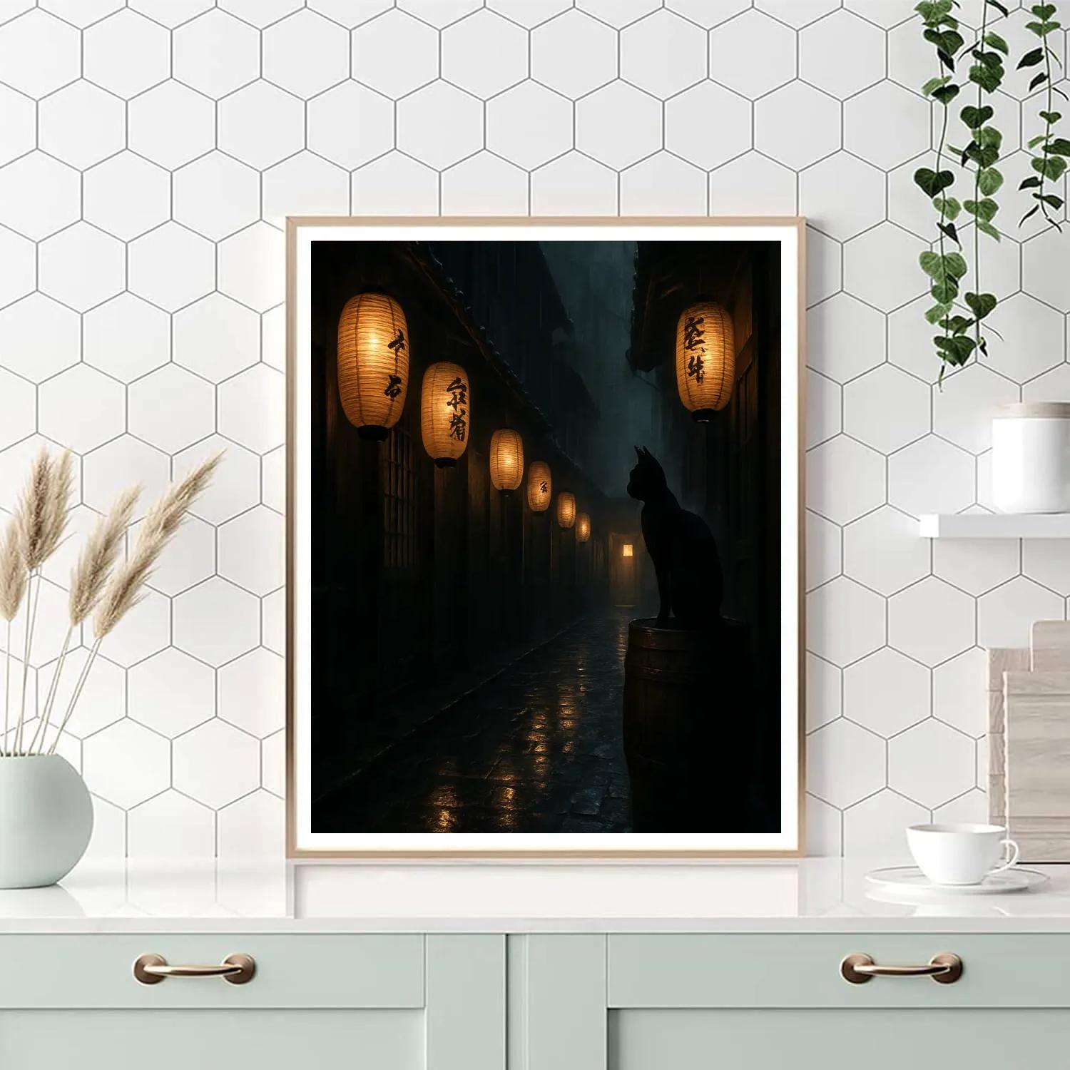 Black Cat Lantern Alley paint by number