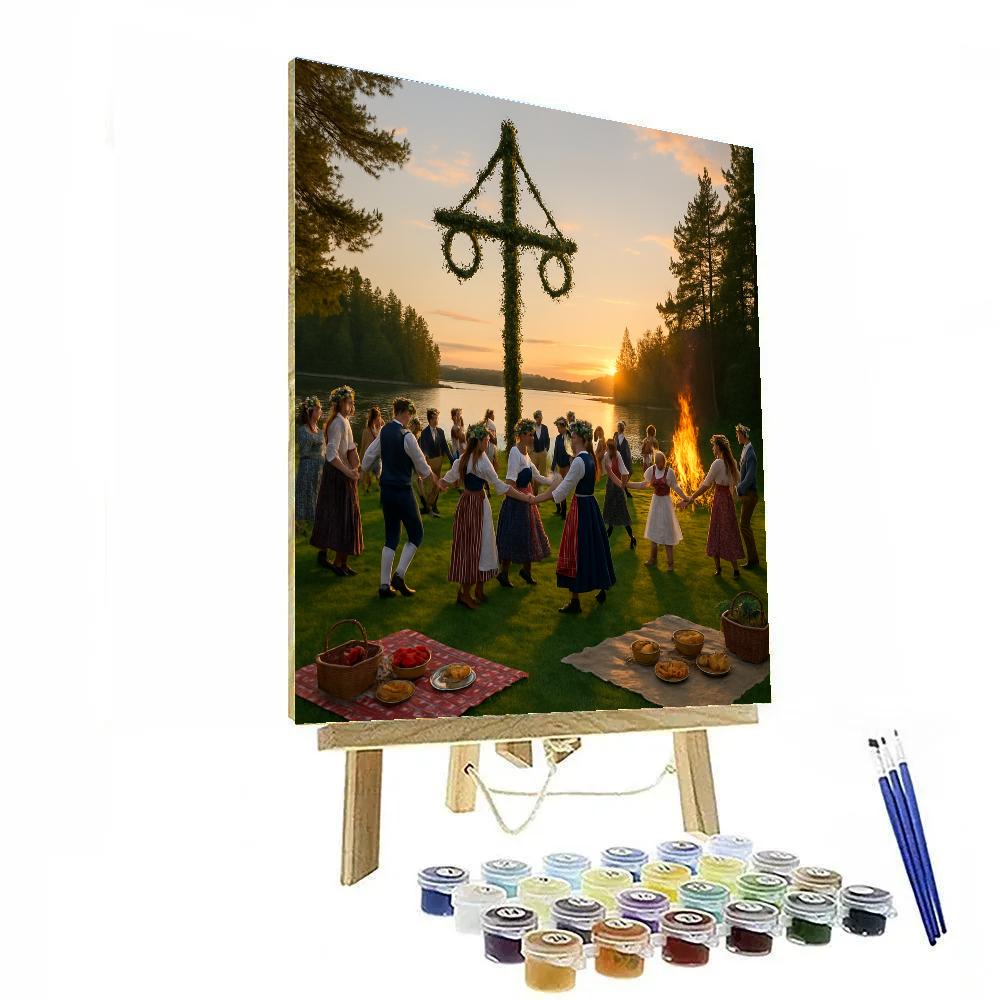 Midsummer Bonfire Celebration In Sweden paint by color