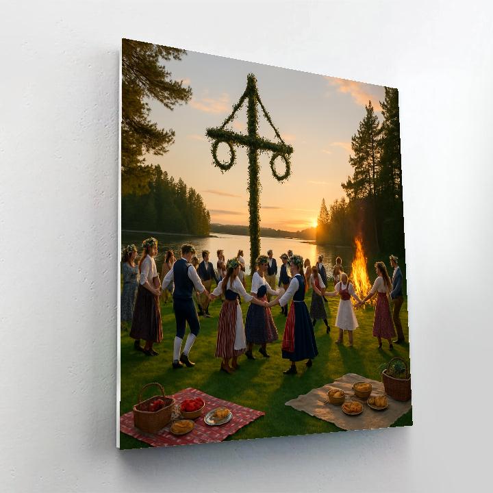 Midsummer Bonfire Celebration In Sweden paint by color