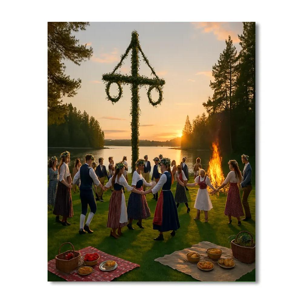 Midsummer Bonfire Celebration In Sweden paint by color