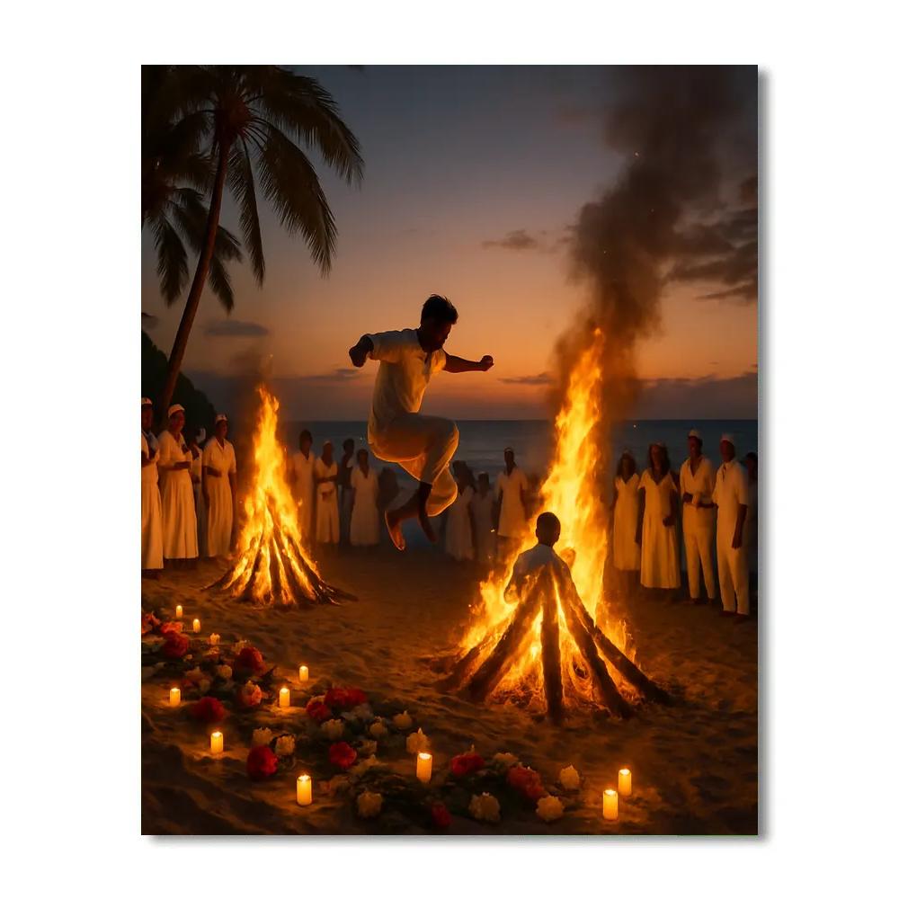 Dia De San Juan Bonfire On Caribbean Beach Paint by numbers kits