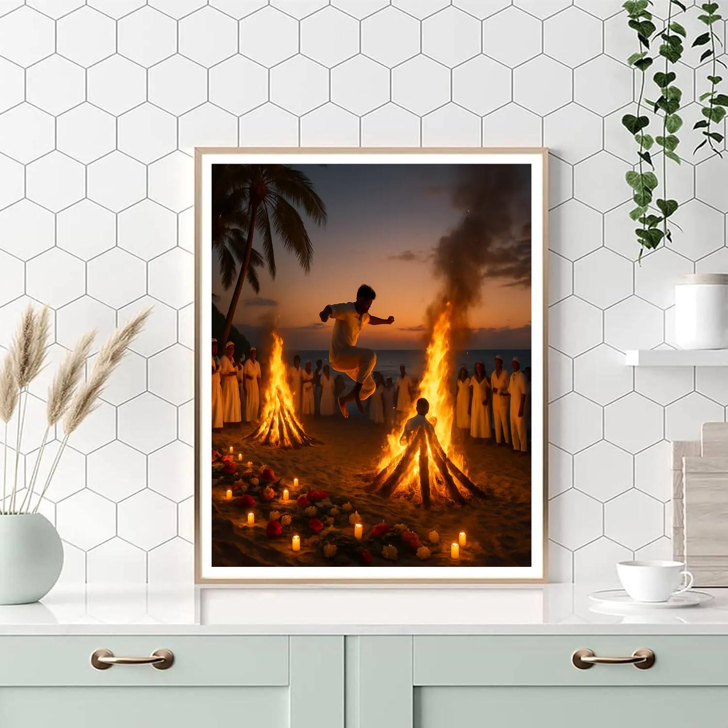 Dia De San Juan Bonfire On Caribbean Beach Paint by numbers kits