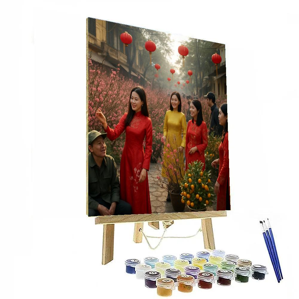 Tet Festival Peach Blossom Market In Hanoi DIY paint by numbers