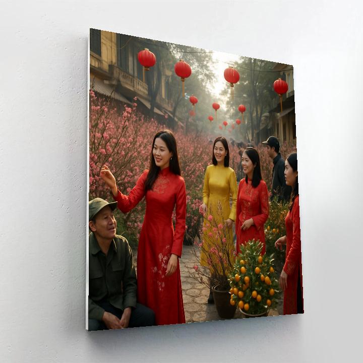 Tet Festival Peach Blossom Market In Hanoi DIY paint by numbers