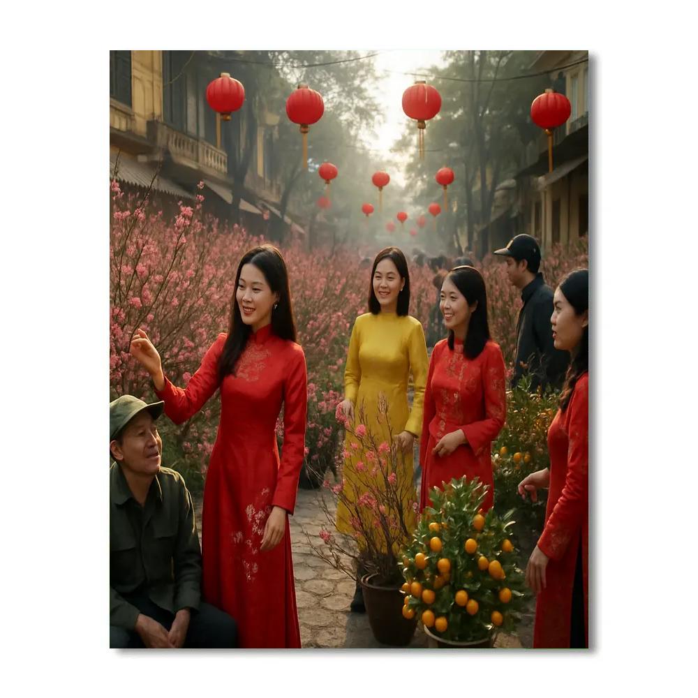 Tet Festival Peach Blossom Market In Hanoi DIY paint by numbers