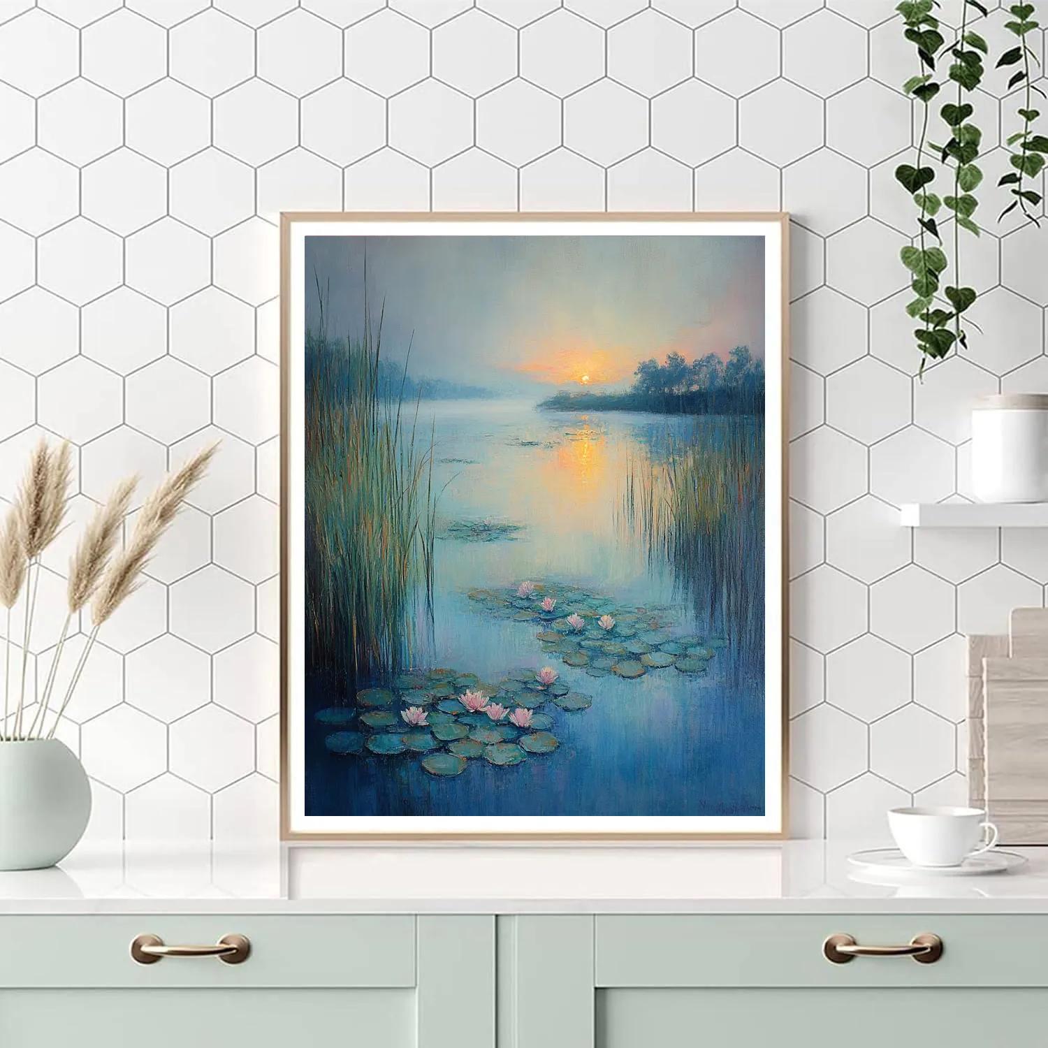 Monet Inspired Misty Lake Dawn paint by color