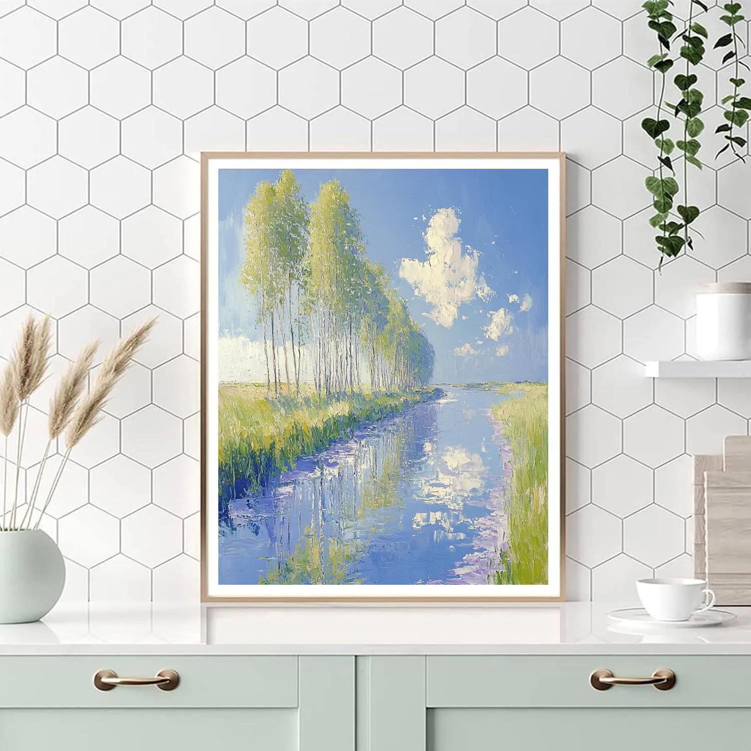 Claude Monet Inspired River Poplars Afternoon DIY paint by numbers