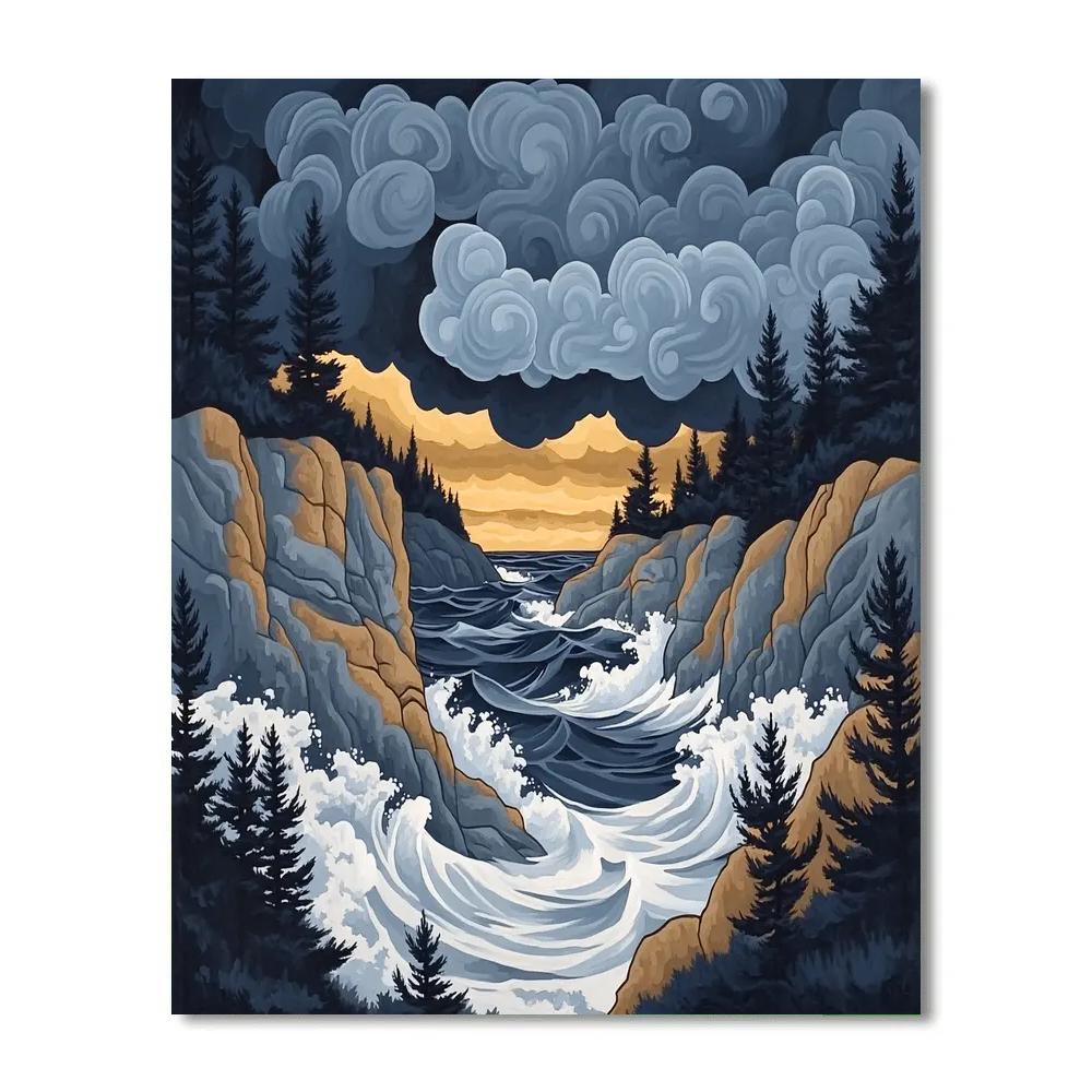 Arthur Lismer Inspired Storm-Swept Rocky Channel At Dusk Painting by numbers kit