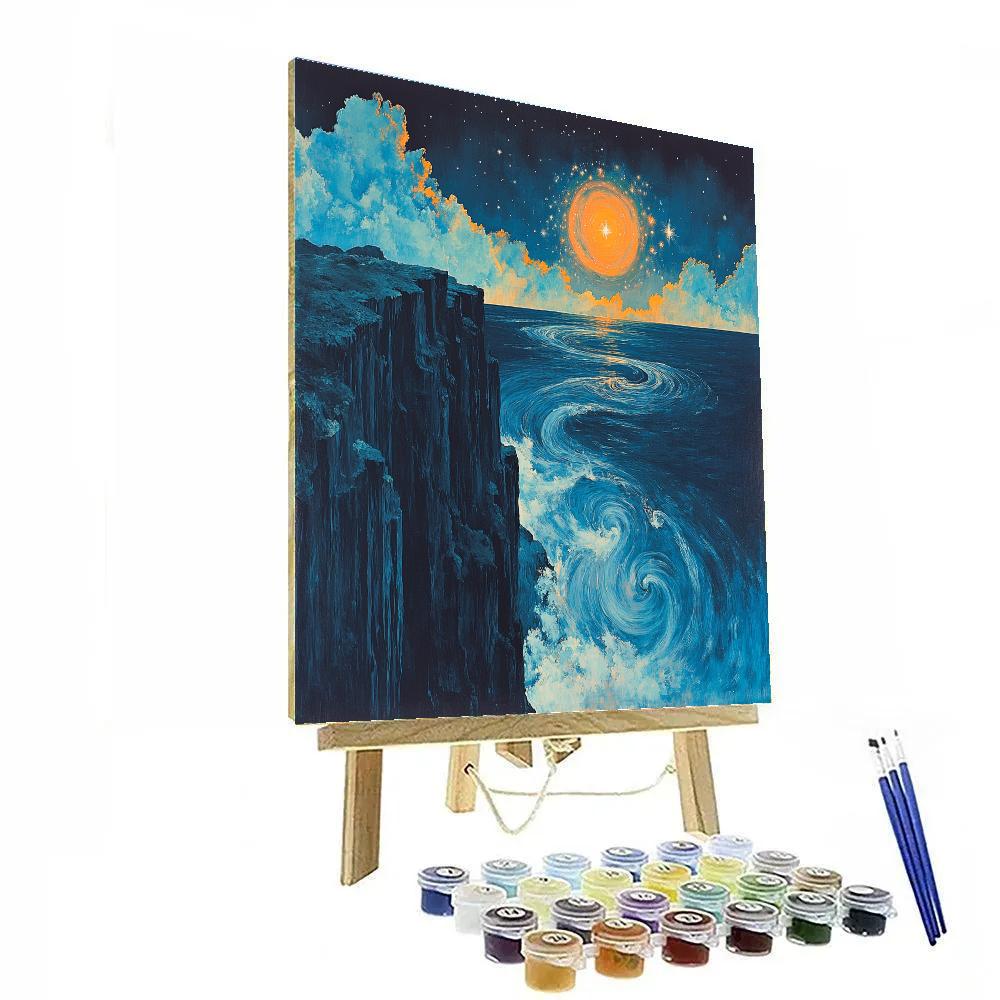 Edvard Munch Inspired Cosmic Tide Over Cliffs paint by number