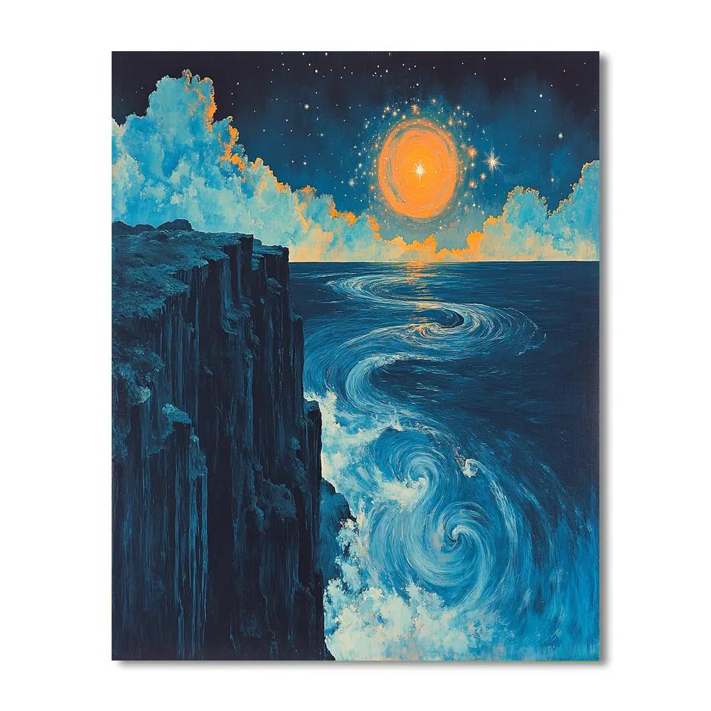Edvard Munch Inspired Cosmic Tide Over Cliffs paint by number