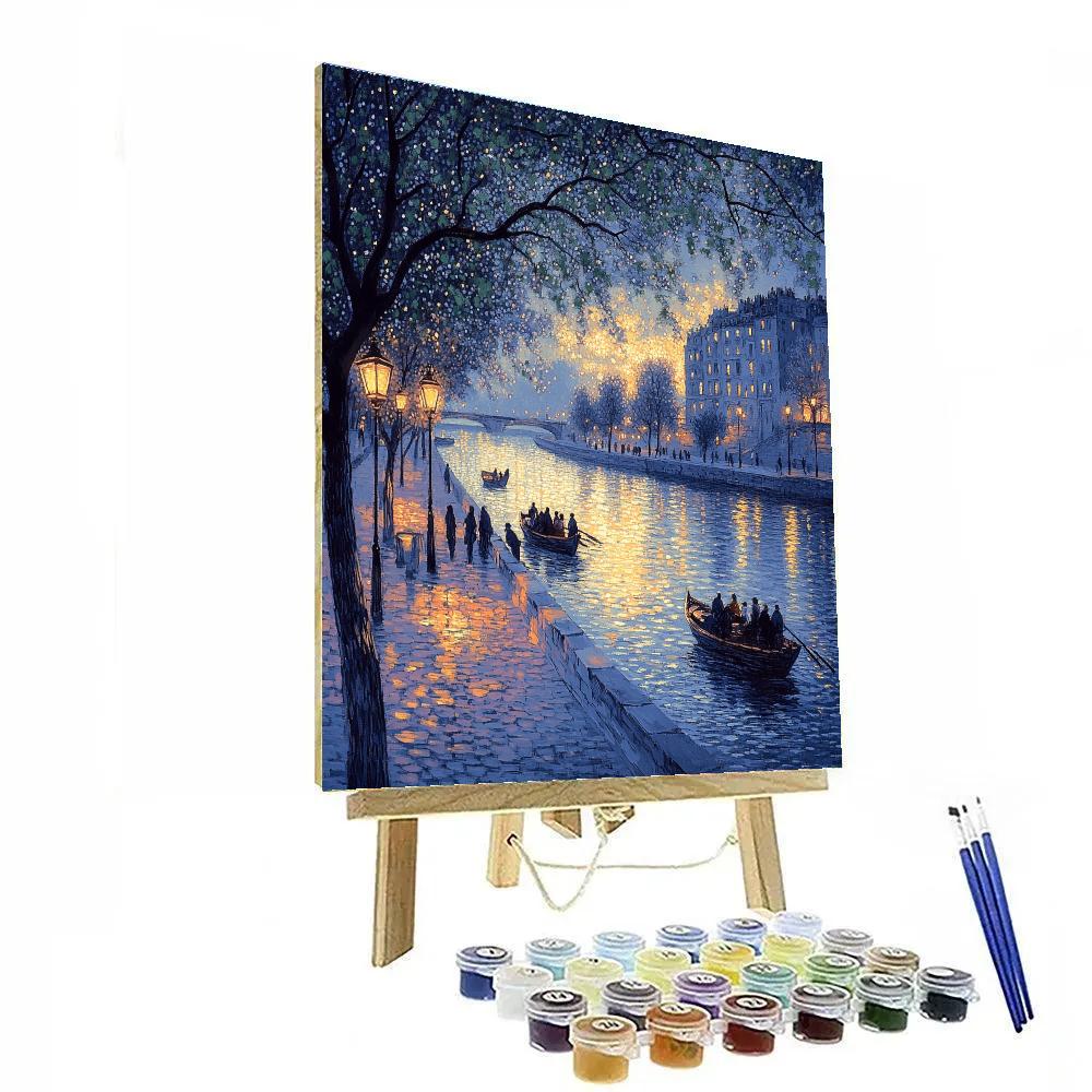 Seurat Inspired Riverboats At Dusk Painting by numbers kit