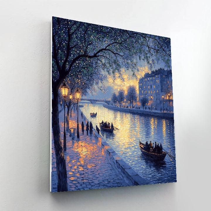 Seurat Inspired Riverboats At Dusk Painting by numbers kit
