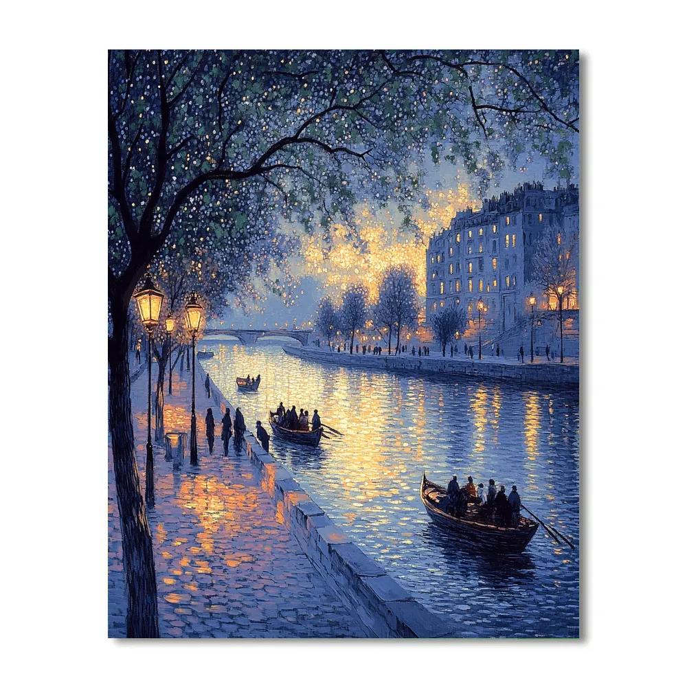 Seurat Inspired Riverboats At Dusk Painting by numbers kit