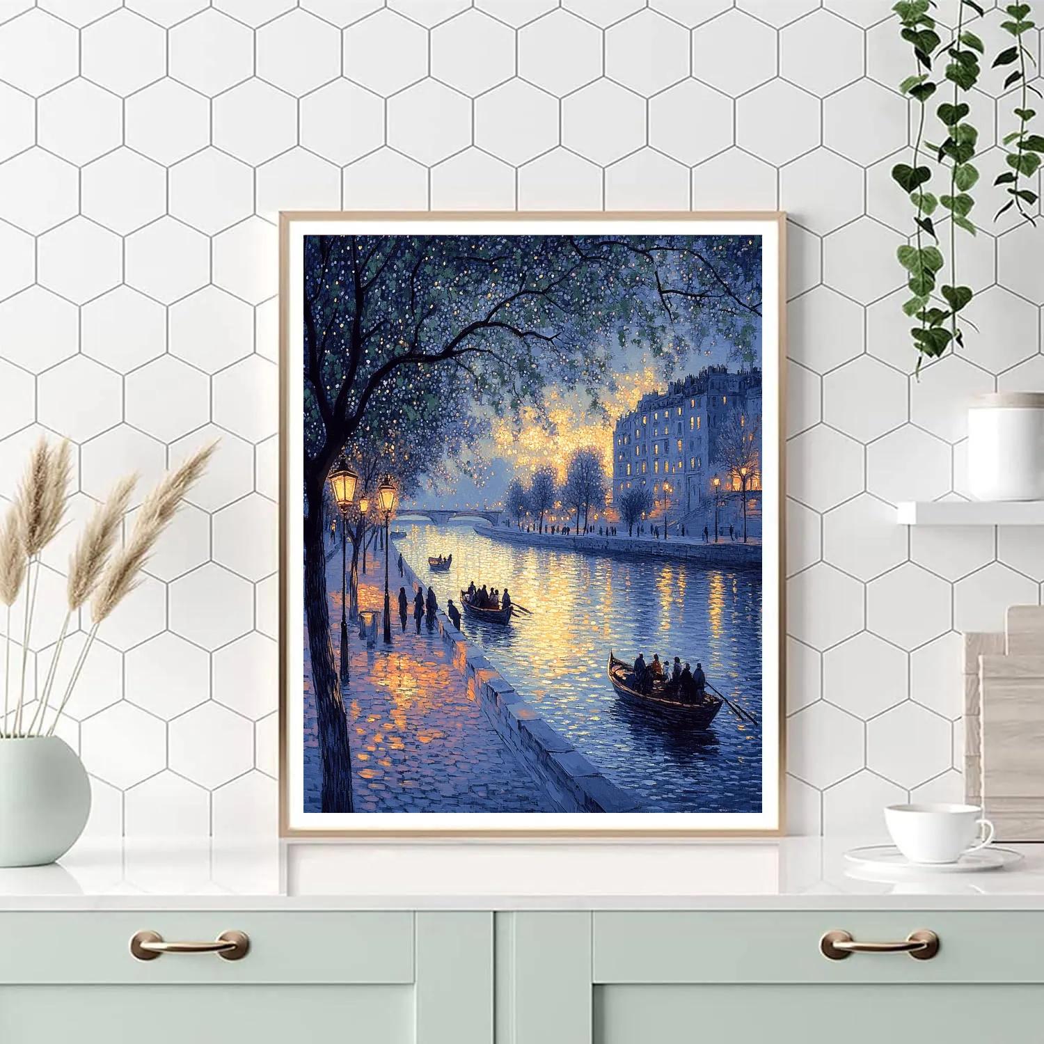 Seurat Inspired Riverboats At Dusk Painting by numbers kit