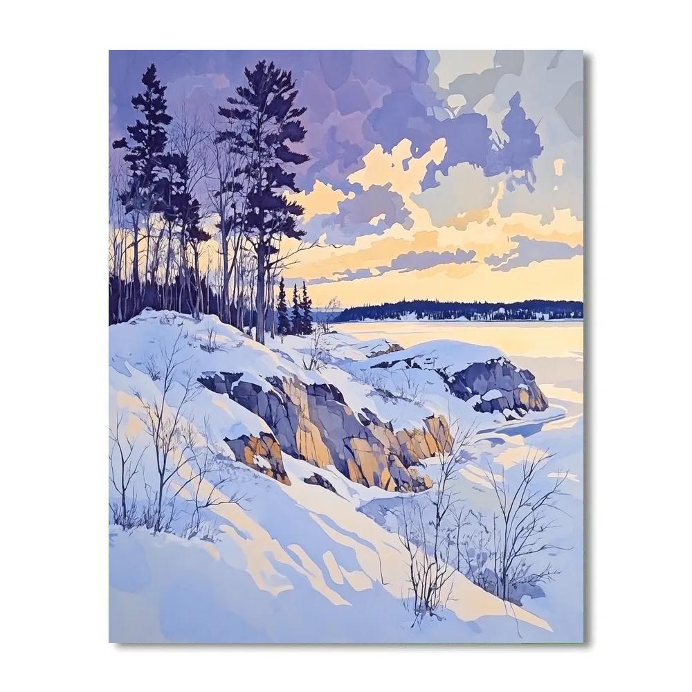 Franklin Carmichael Inspired Winter Light On Shield Rock paint by color