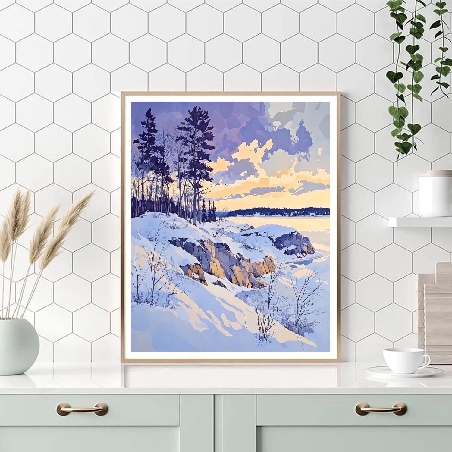 Franklin Carmichael Inspired Winter Light On Shield Rock paint by color