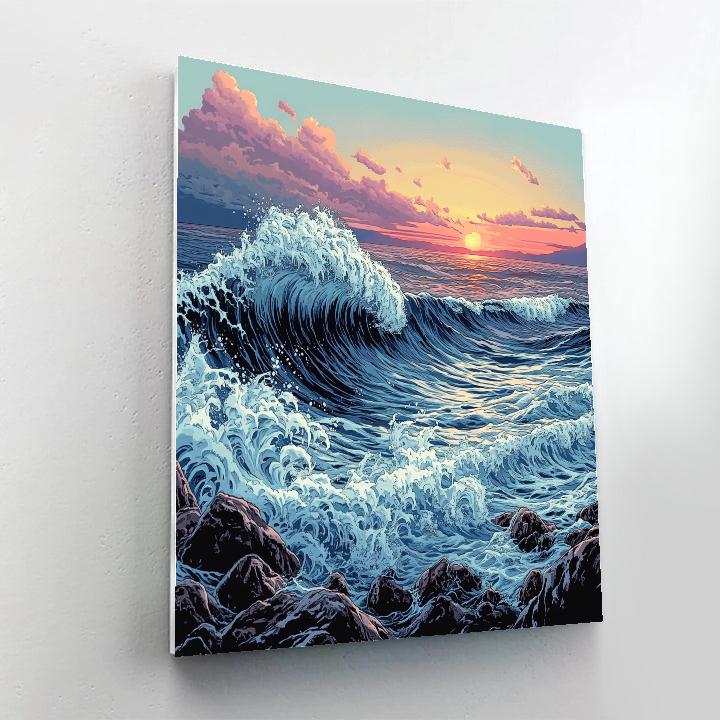 Hokusai Inspired Ocean Wave At Sunrise painting number kit