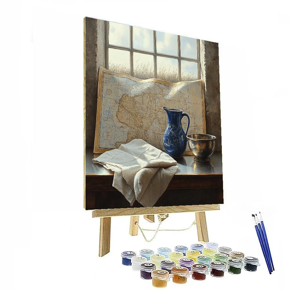 Johannes Vermeer Inspired Still Life With Blue Jug And Map paint by numbers