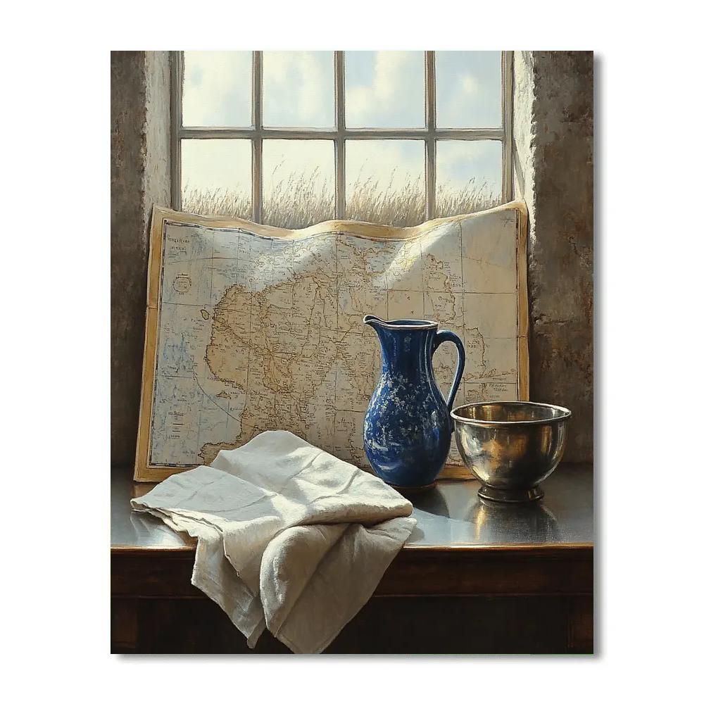 Johannes Vermeer Inspired Still Life With Blue Jug And Map paint by numbers
