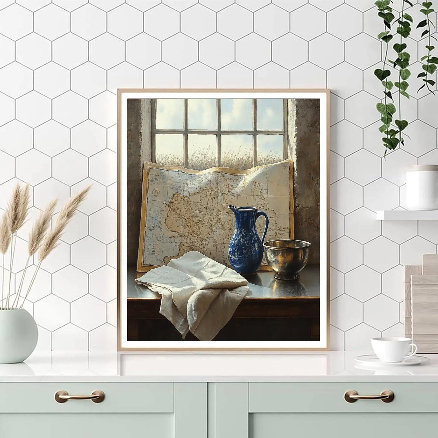 Johannes Vermeer Inspired Still Life With Blue Jug And Map paint by numbers
