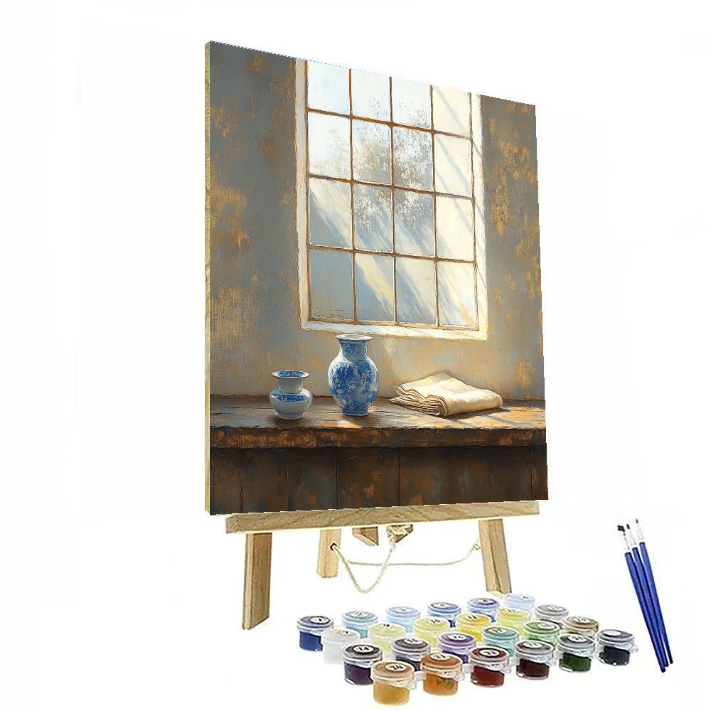 Johannes Vermeer Inspired Morning Light On Delft Window Ledge DIY paint by numbers