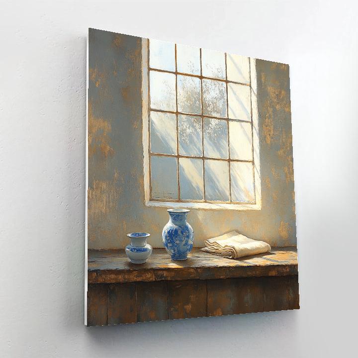 Johannes Vermeer Inspired Morning Light On Delft Window Ledge DIY paint by numbers