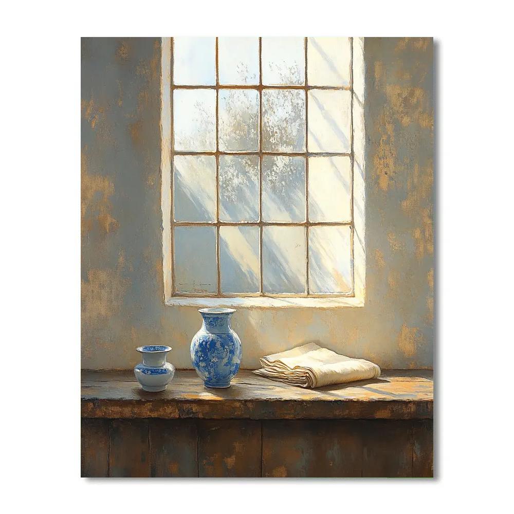 Johannes Vermeer Inspired Morning Light On Delft Window Ledge DIY paint by numbers