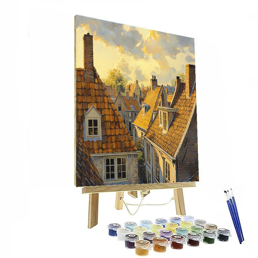 Johannes Vermeer Inspired Golden Afternoon Glow On Delft Rooftops paint by numbers