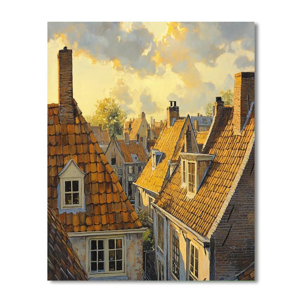 Johannes Vermeer Inspired Golden Afternoon Glow On Delft Rooftops paint by numbers